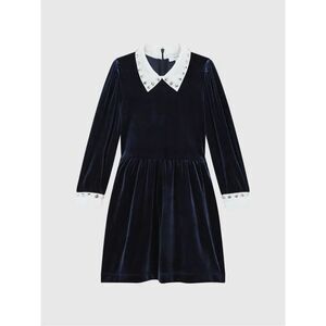 Reiss Junior Riley Diamante Collar Velvet Dress in Navy Size 8-9